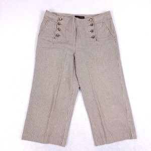 Larry Levine Pinstripe Sailor Crop Pants 14 Wide Leg Nautical Coastal Cotton